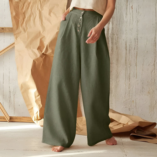 Ceylan Women’s Palazzo Pants with Button-Up High Waist