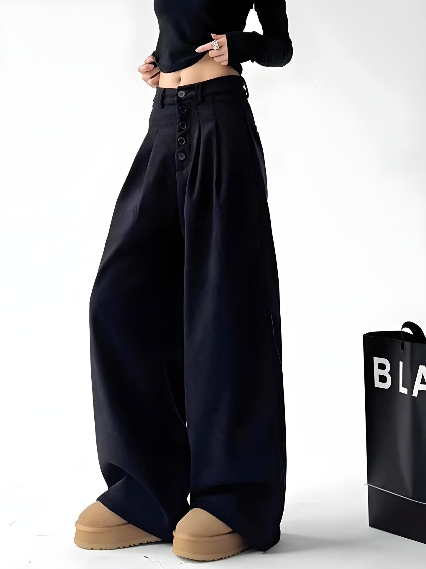 Ceylan Women's Corduroy Wide Leg Trousers High Waist Fit