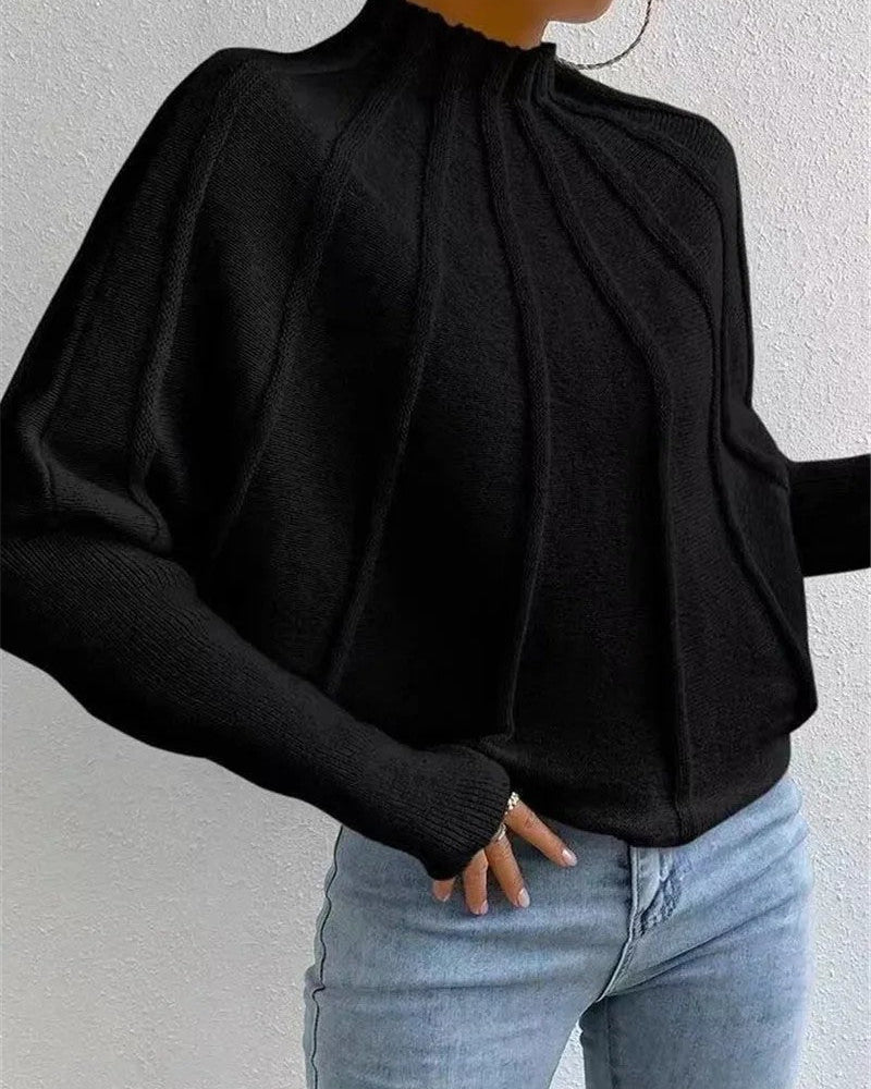 Ceylan Women's Sweater Cropped Textured High Neck Pullover