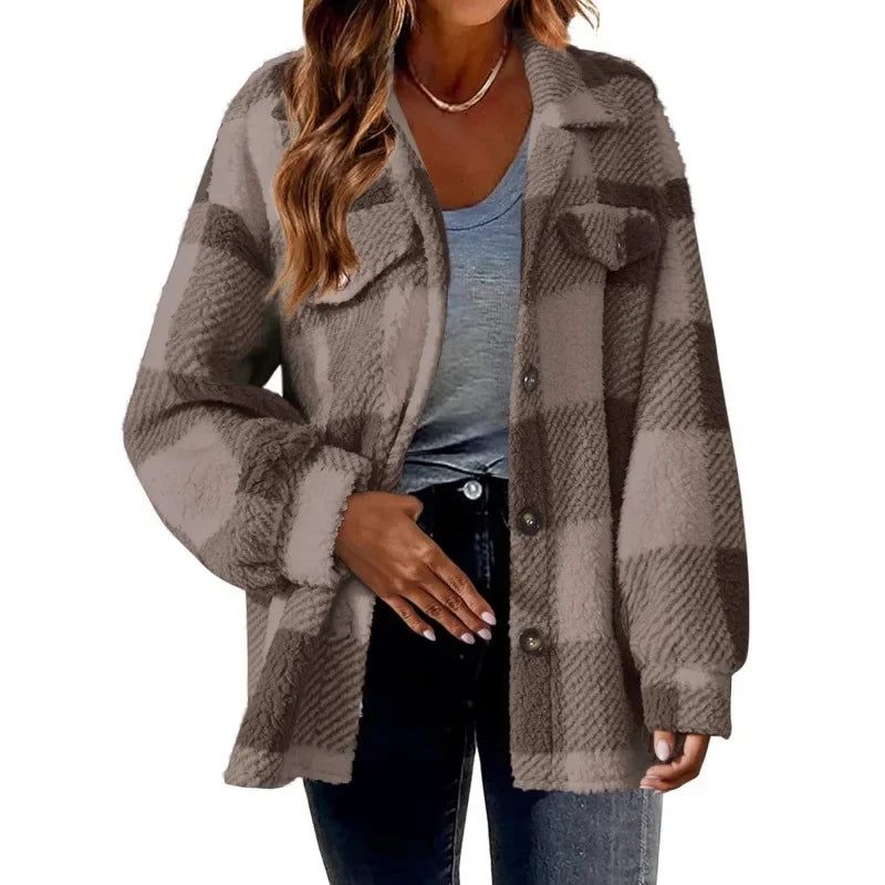 Ceylan Women's Fleece Oversized Plaid Shacket