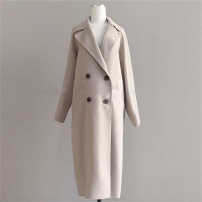 Women's Double-Breasted Wool Coat with Notch Lapel