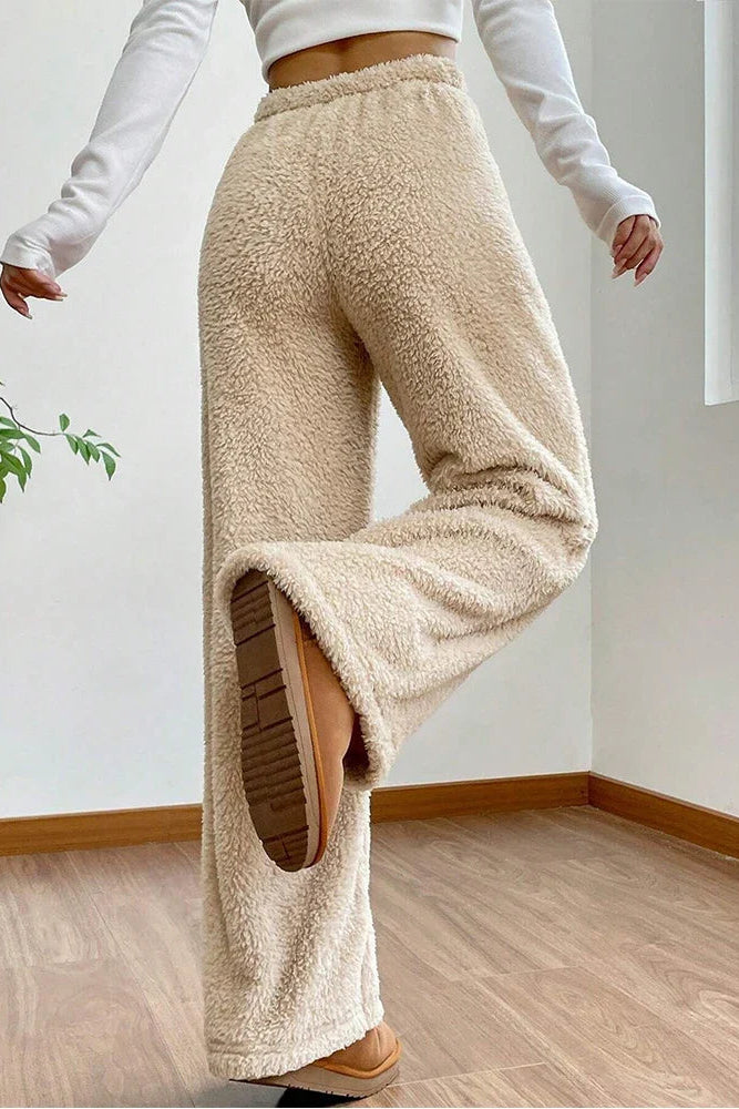 Ceylan Women's Sherpa Fleece Wide Leg Pants Cozy Lounge