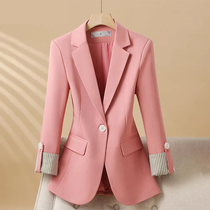 Women’s Blazer Jackets with Pinstripe Cuffed Sleeves and Notch Lapels