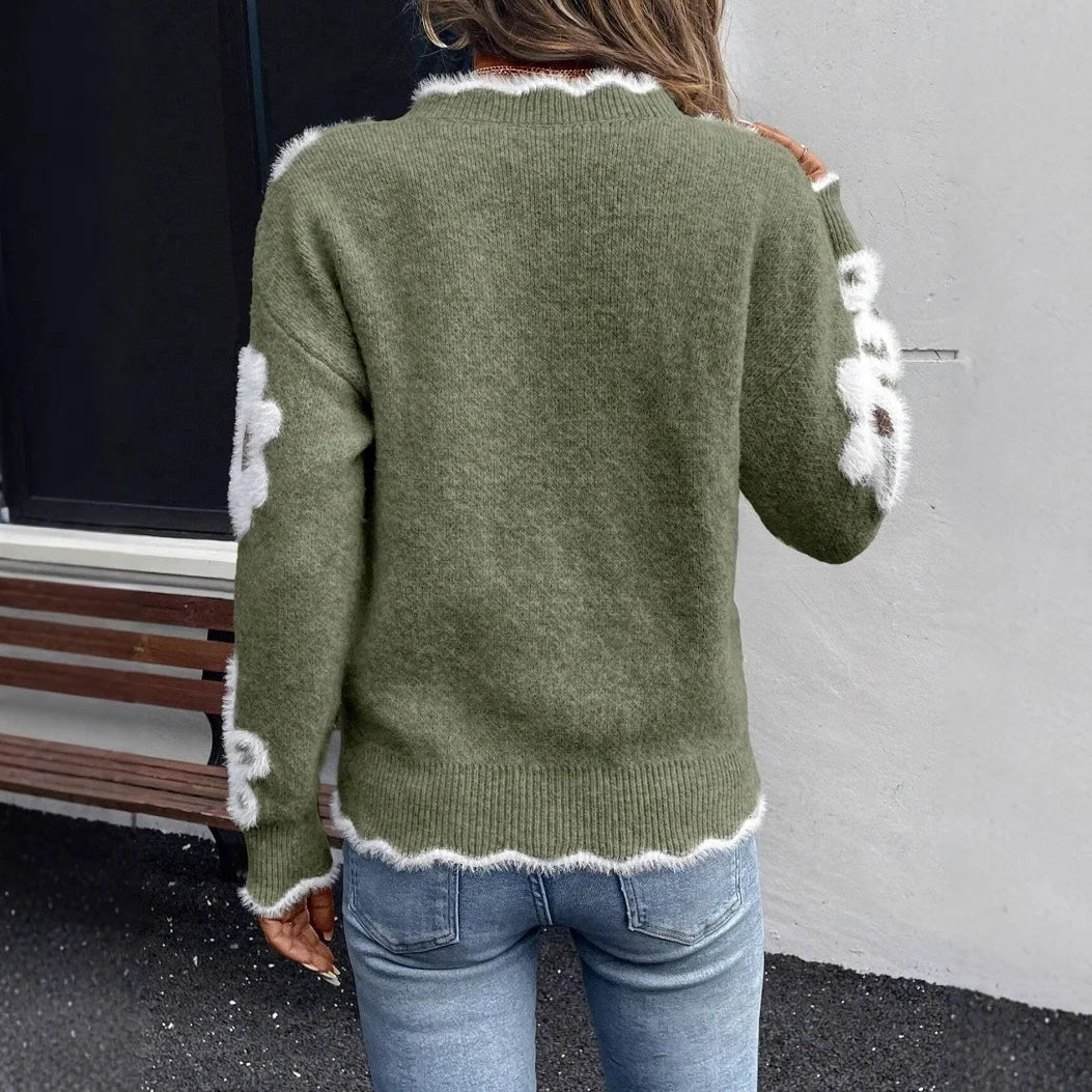 Women's Floral Embroidered Pullover With Lace Collar