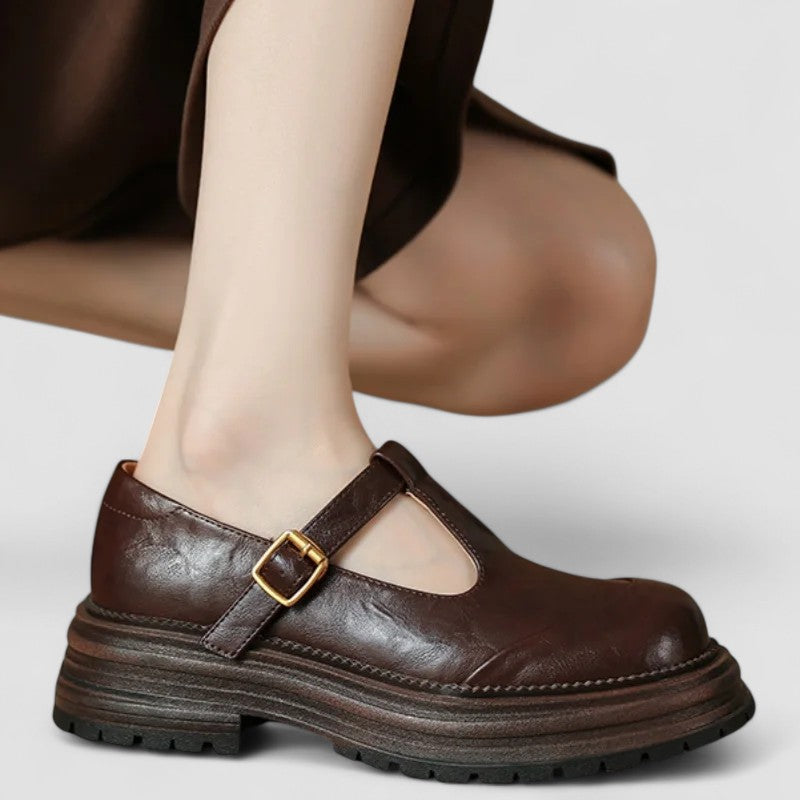 Women’s Mary Jane Shoes with T-Strap Buckle and Chunky Sole