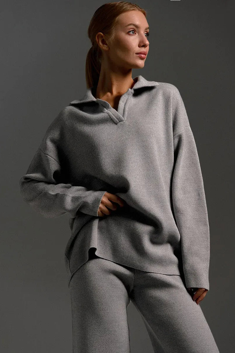 Ceylan Women’s Johnny Collar Sweater Set Wide Leg Silhouette