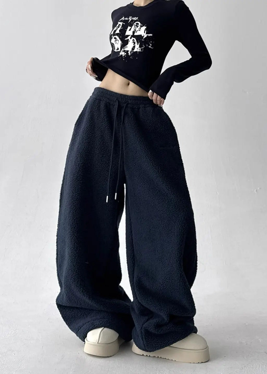 Ceylan Women’s Wide Leg Fleece Pants High Waist Thermal