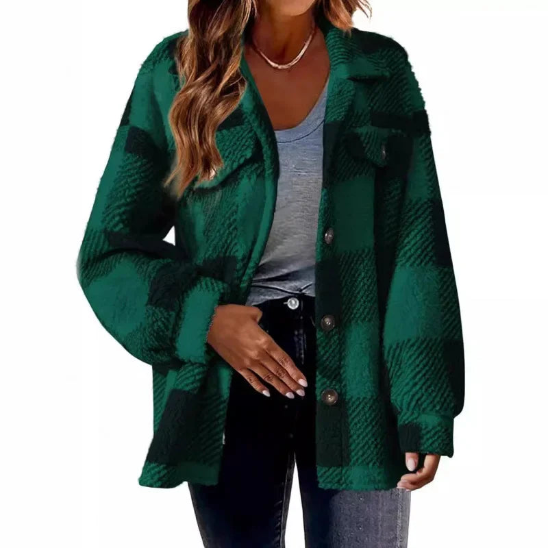 Ceylan Women's Fleece Oversized Plaid Shacket