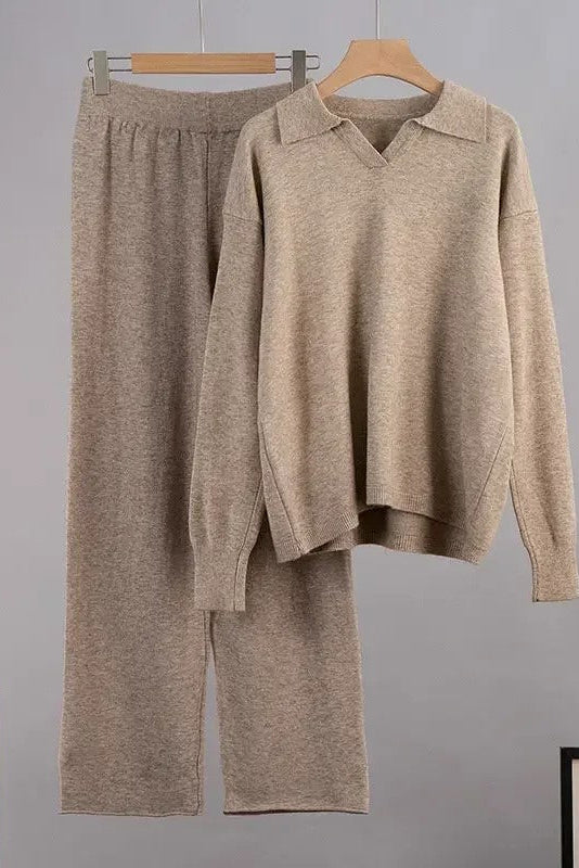 Ceylan Women’s Johnny Collar Sweater Set Wide Leg Silhouette