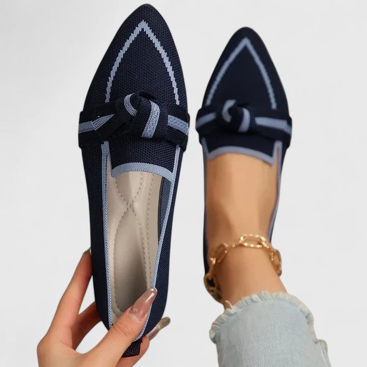 Women’s Pointed Toe Slip-On Flat Loafers with Knot Detail Breathable Mesh
