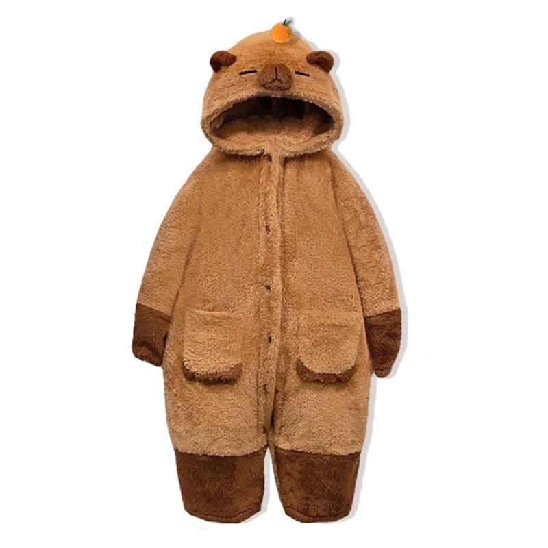 Ceylan Women’s Cozy Fleece Capybara  Hooded Pajama Set