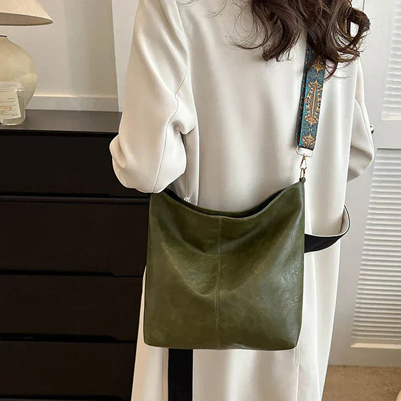 Women's Bohemian Shoulder Bag with Patterned Guitar Strap and Spacious Slouchy Silhouette