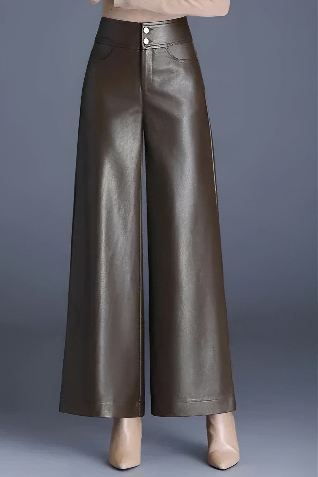 Ceylan Women's Faux Leather Trousers High Waist Wide Leg