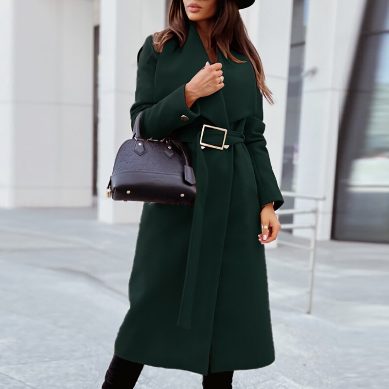 Women's Belted Wrap Coat with Faux Fur Collar