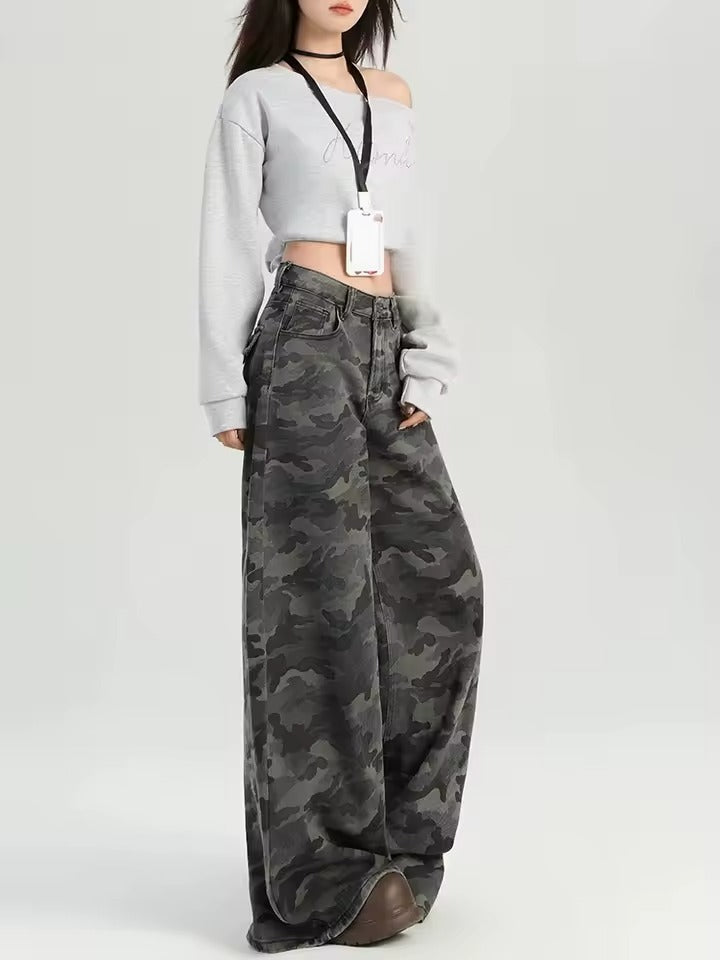 Ceylan Women's Wide Leg Camo Jeans High Waisted