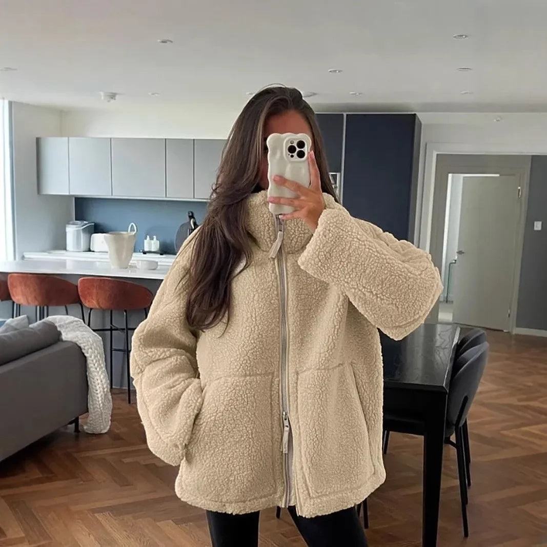 Ceylan High Collar Sherpa Jacket - Premium Zip Up Teddy Coat