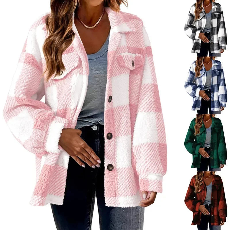Ceylan Women's Fleece Oversized Plaid Shacket