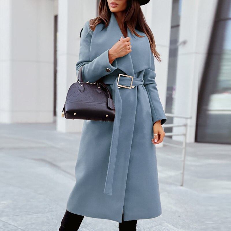 Women's Belted Wrap Coat with Faux Fur Collar