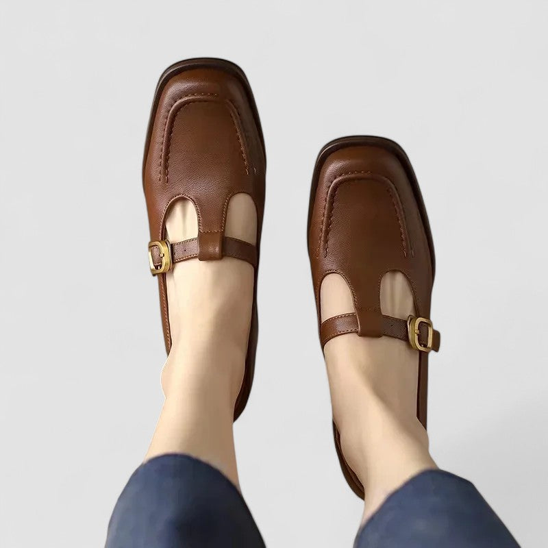 Women’s Mary Jane Shoes with T-Strap Buckle and Square Toe