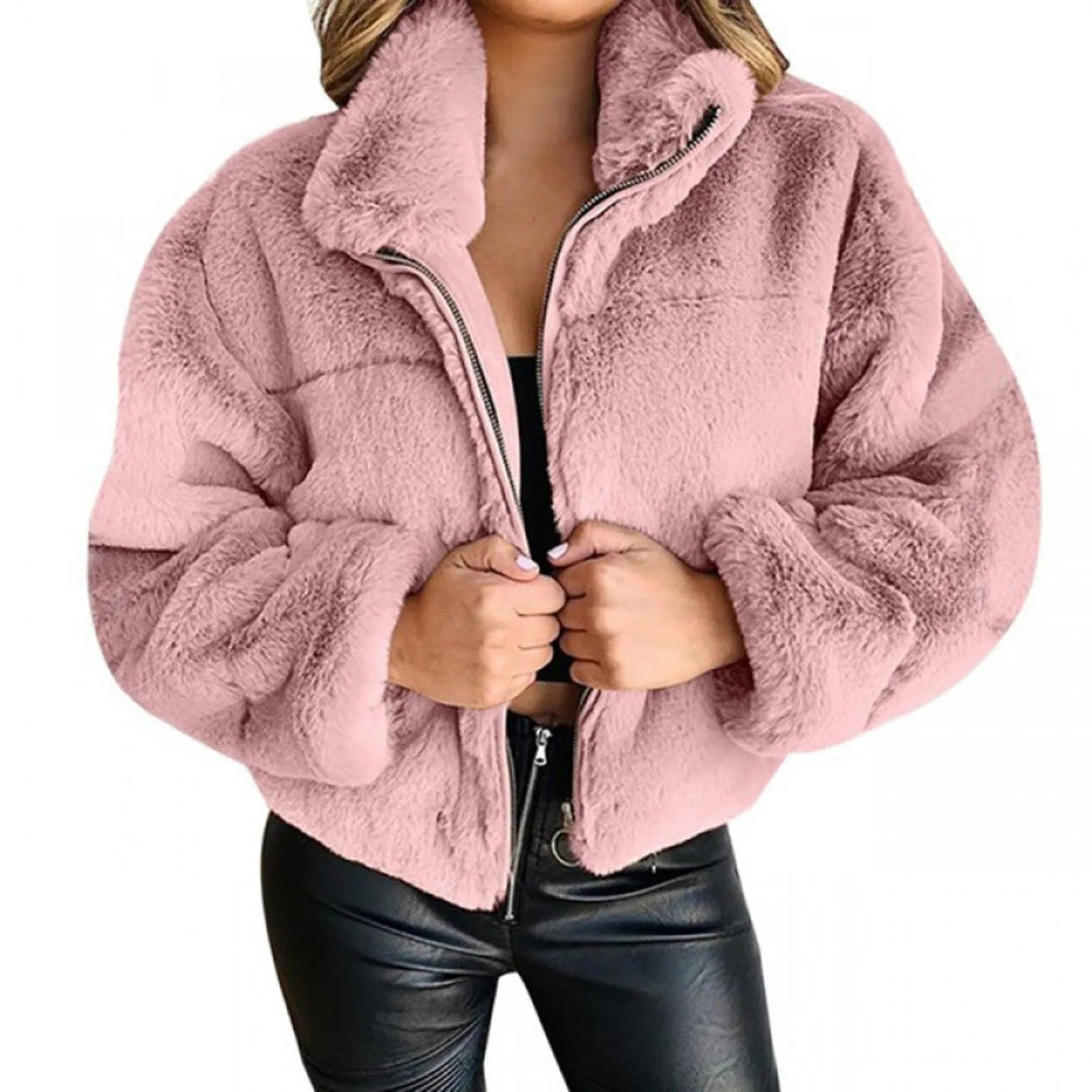 Ceylan Women’s Cropped Faux Fur Zip-Up Jacket