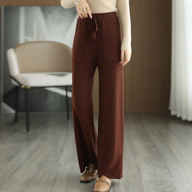 Ceylan Women’s High Waisted Wool Trousers Pleated Wide Leg