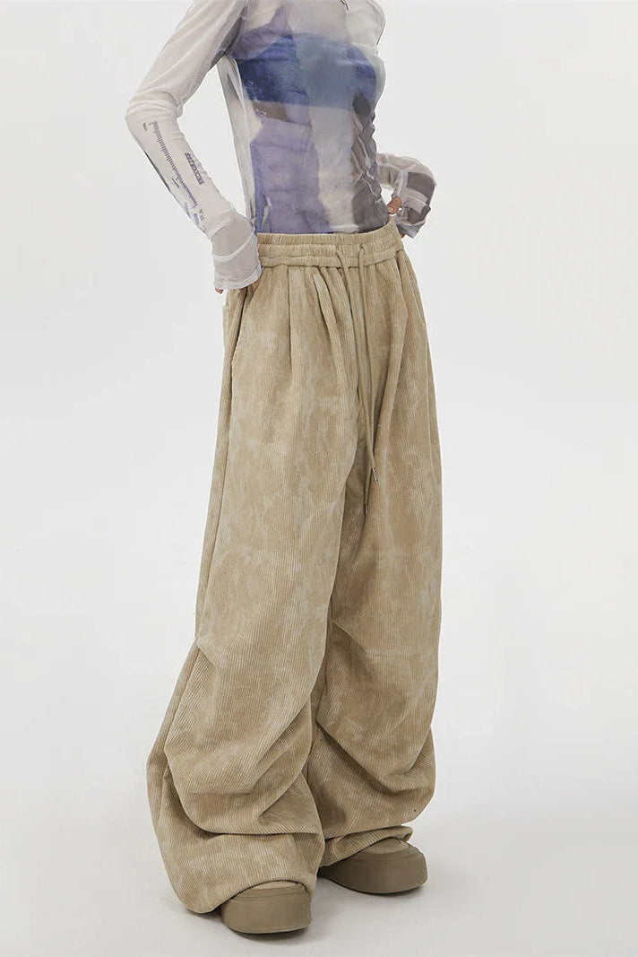Ceylan Women’s Wide Leg Corduroy Pants High Waist Baggy Fit