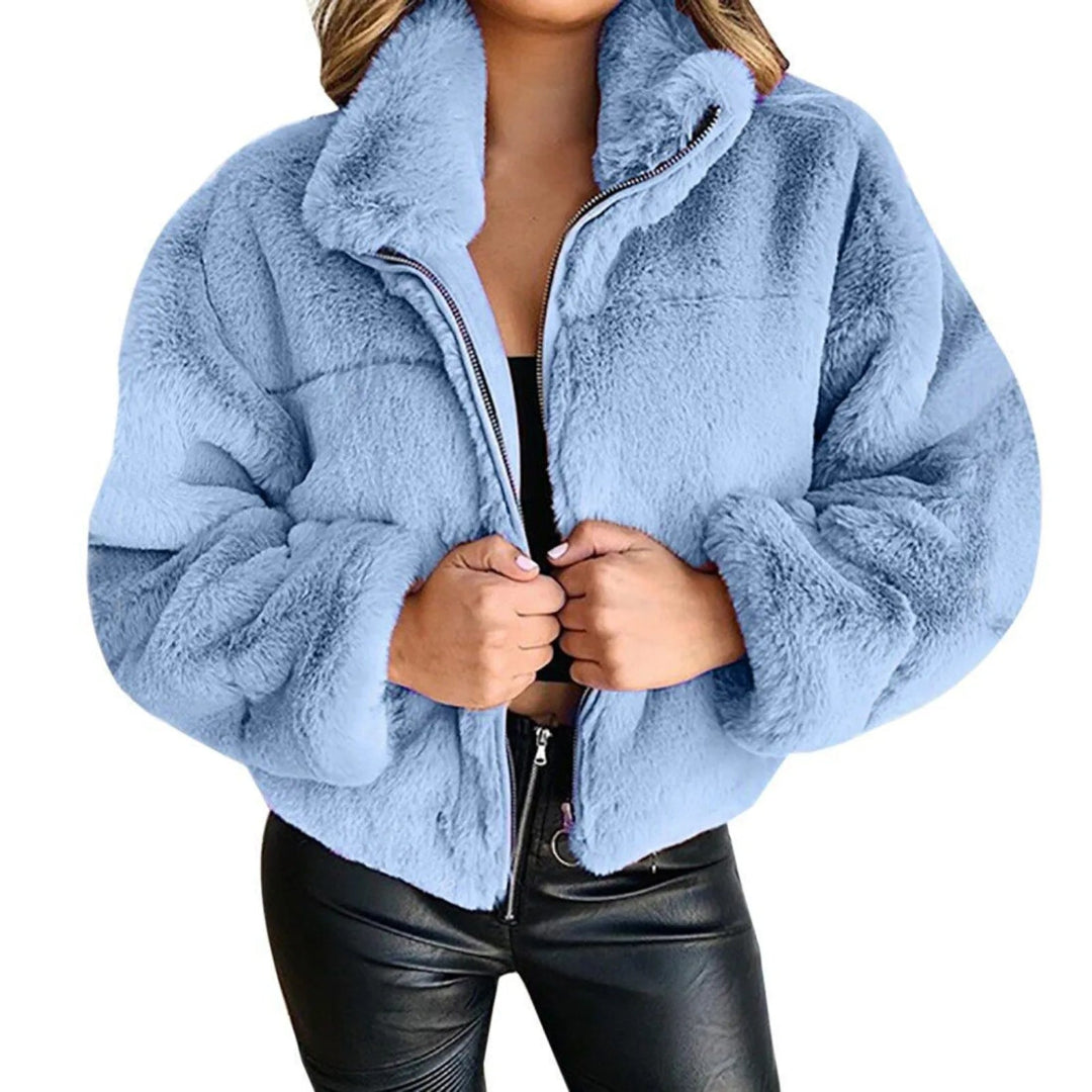 Ceylan Women’s Cropped Faux Fur Zip-Up Jacket