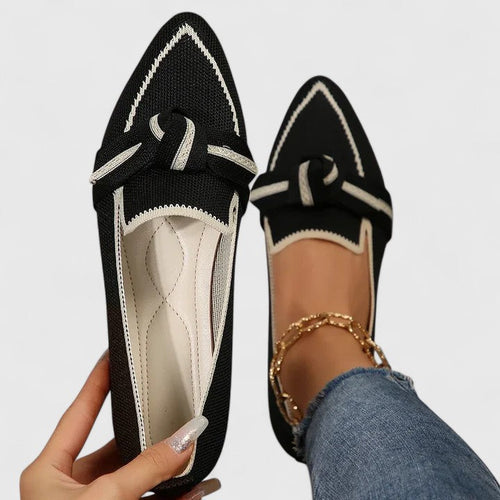 Women’s Pointed Toe Slip-On Flat Loafers with Knot Detail Breathable Mesh