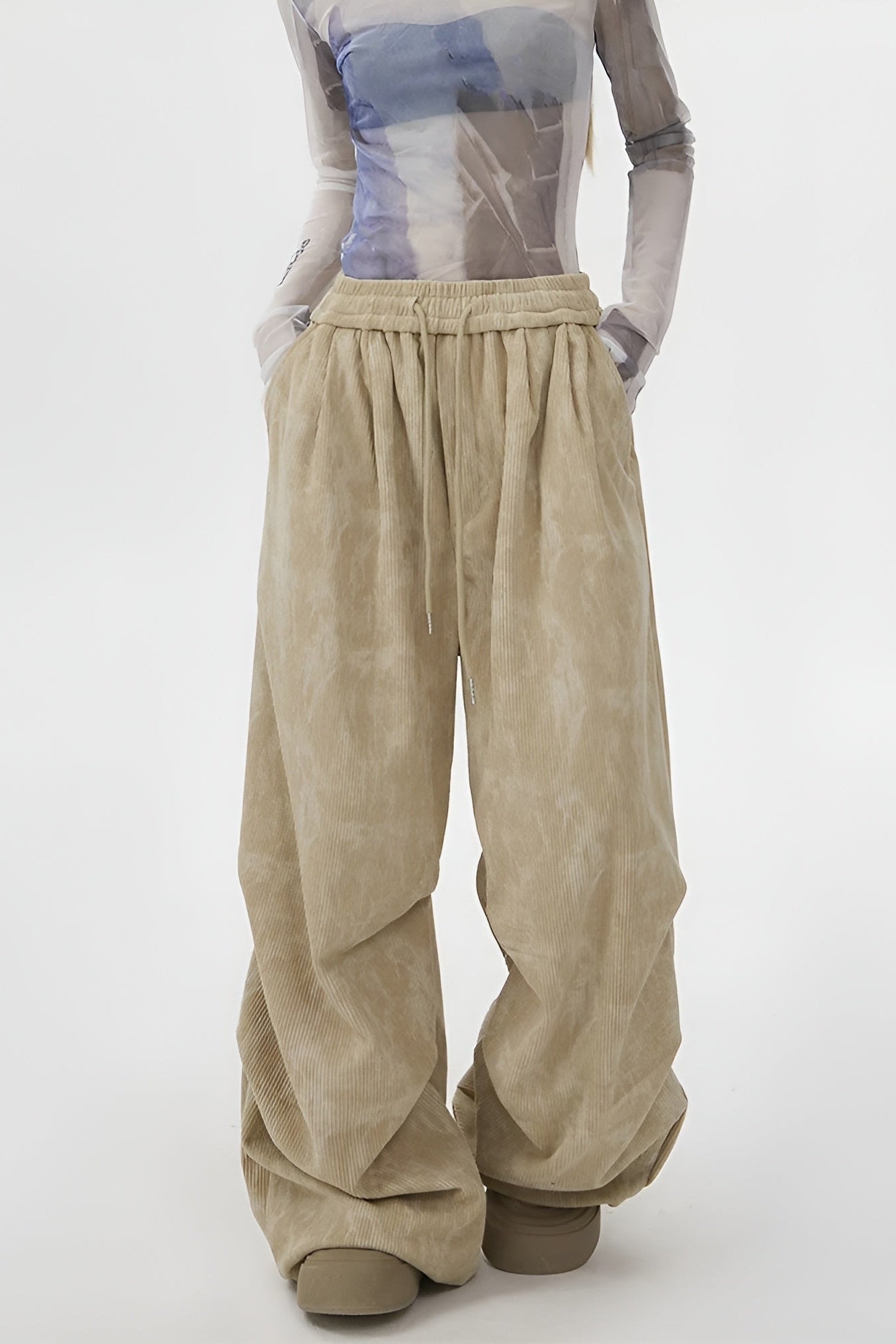 Ceylan Women’s Wide Leg Corduroy Pants High Waist Baggy Fit