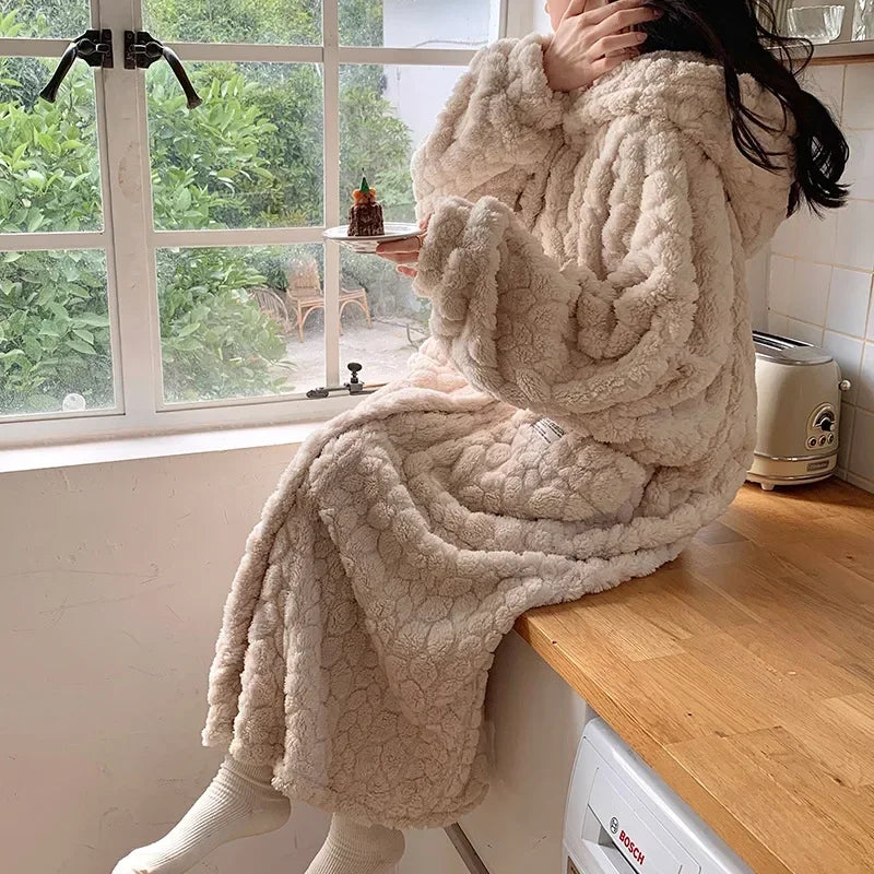 Ceylan Women’s Hooded Fleece Robe Maxi Length Sherpa