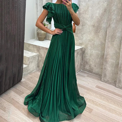 Women's Flowing Pleated Evening Gown for Timeless Formal Elegance