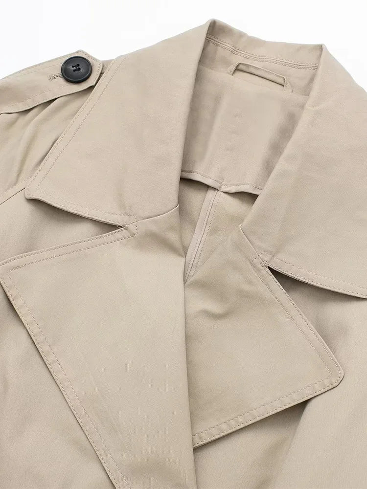 Women's Belted Longline Trench Coat with Wide Collar