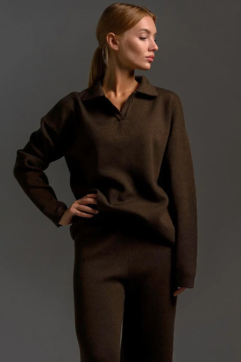 Ceylan Women’s Johnny Collar Sweater Set Wide Leg Silhouette