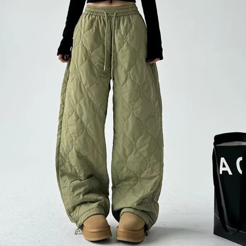 Ceylan Women’s Warm Quilted Plaid Pants Elastic Waist