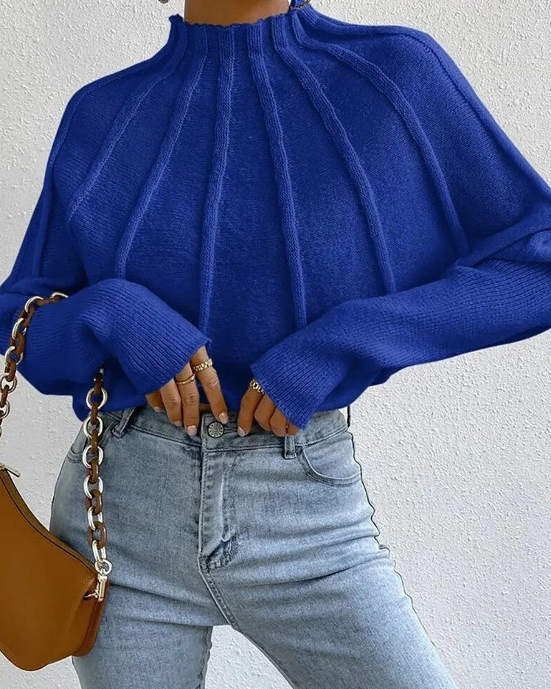 Ceylan Women's Sweater Cropped Textured High Neck Pullover