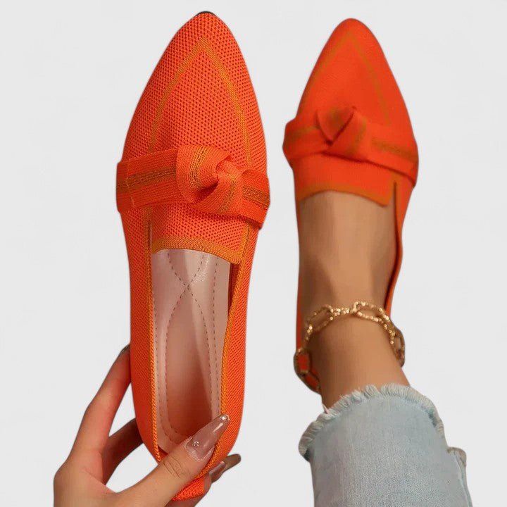 Women’s Pointed Toe Slip-On Flat Loafers with Knot Detail Breathable Mesh