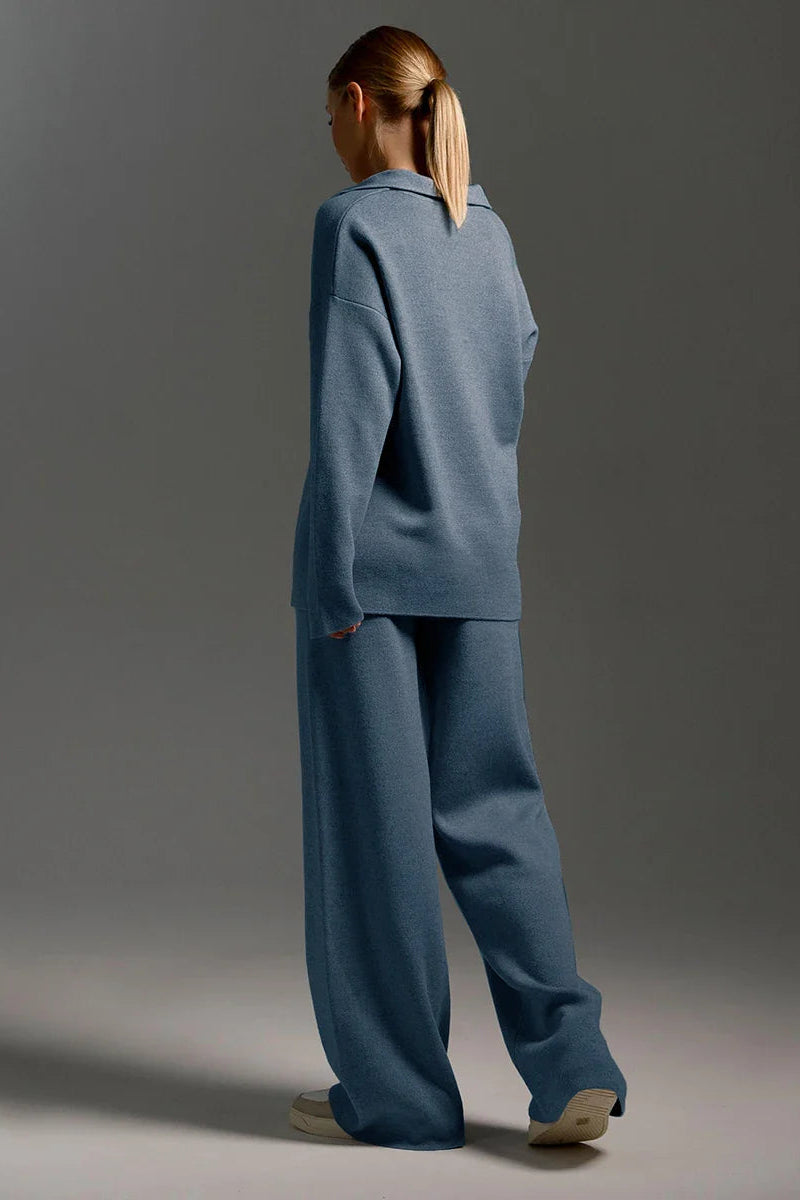 Ceylan Women’s Johnny Collar Sweater Set Wide Leg Silhouette