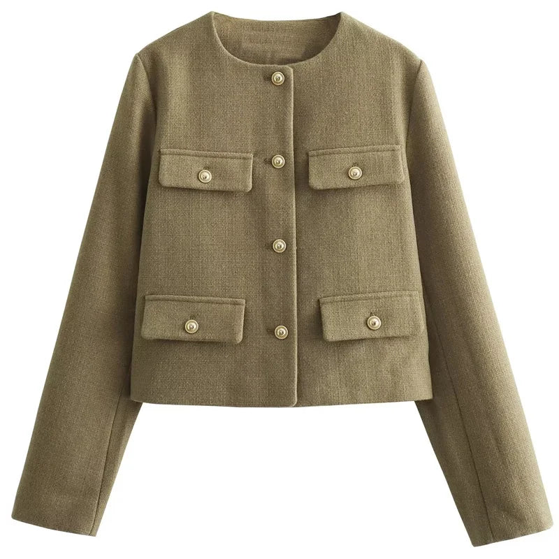 Ceylan Women's Tweed Crop Blazer Jacket