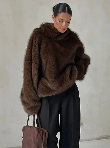 Ceylan Women's Oversized Faux Fur Hoodie Plush Pullover