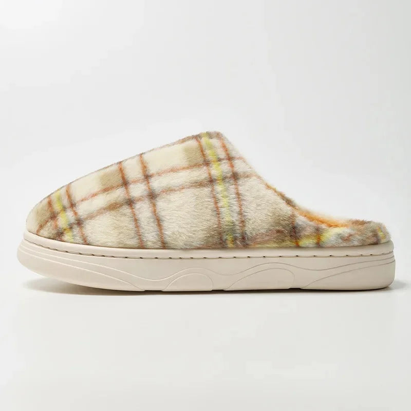 Ceylan Women’s Plaid House Slippers Warm Fleece Scuffs
