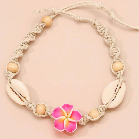 Women's Handwoven Shell Anklet with Starfish Charm