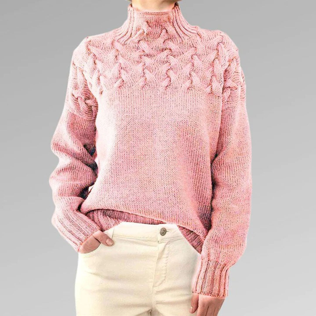 Women's Cable Knit Jumper with High Turtleneck