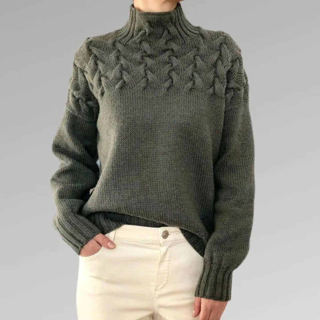 Women's Cable Knit Jumper with High Turtleneck