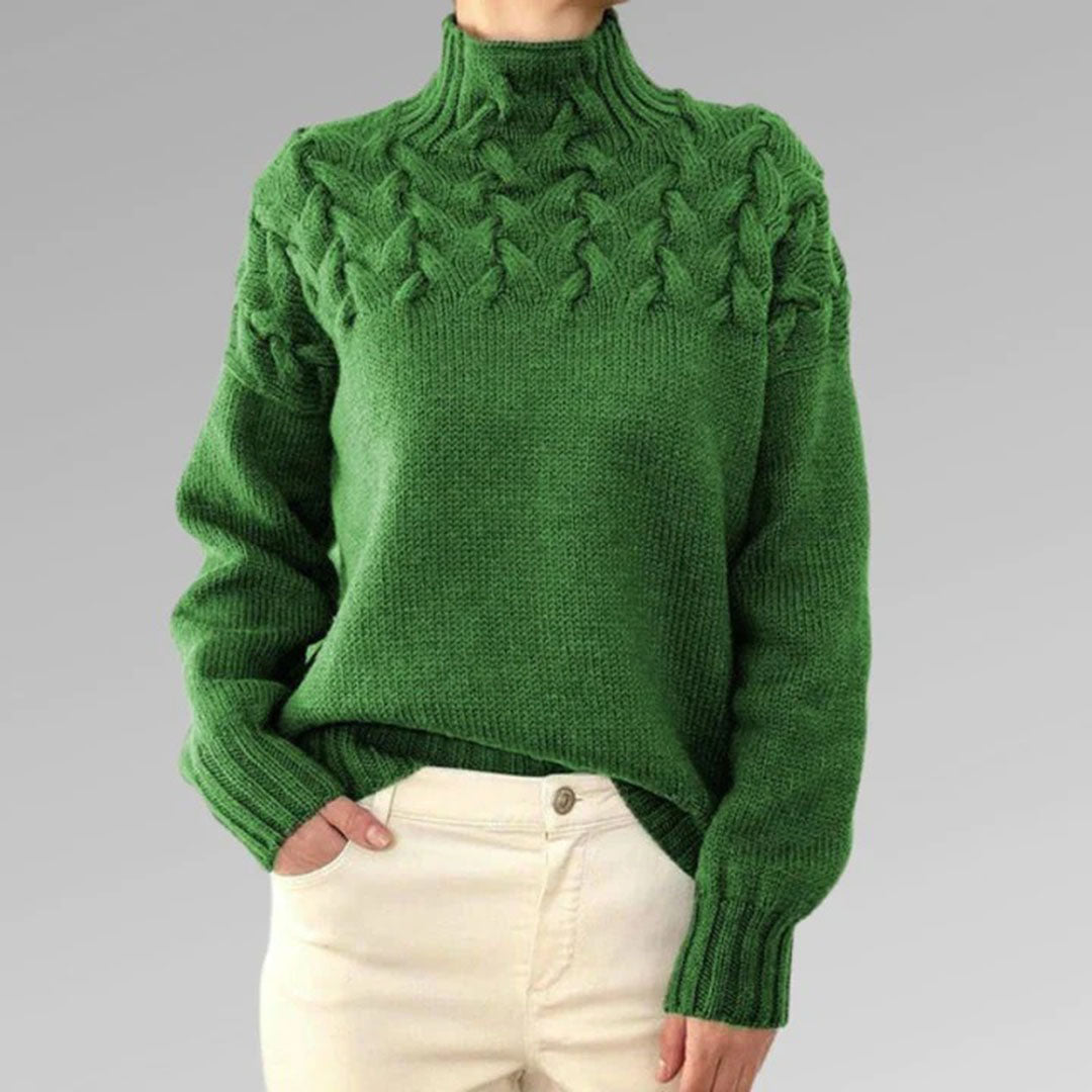 Women's Cable Knit Jumper with High Turtleneck