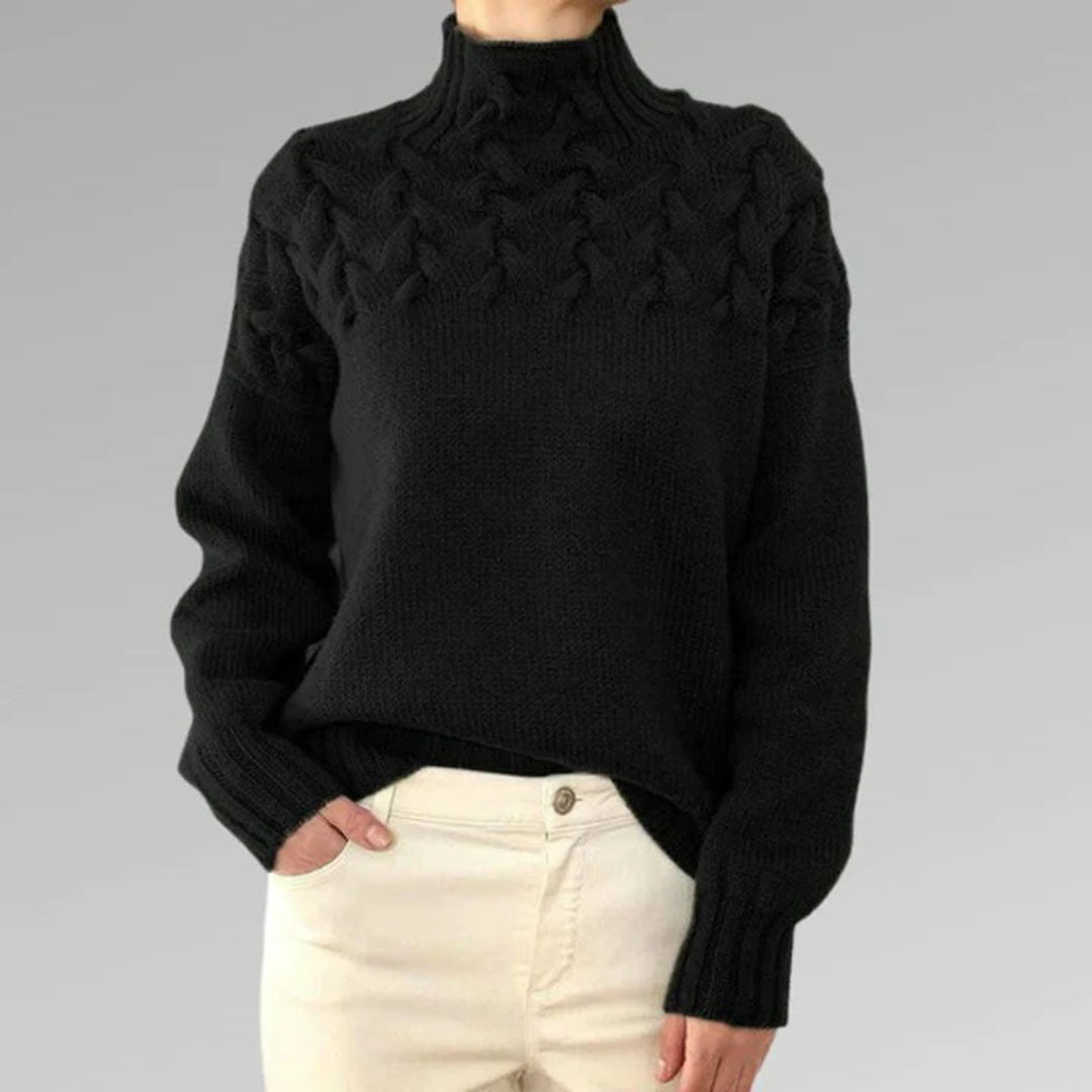 Women's Cable Knit Jumper with High Turtleneck