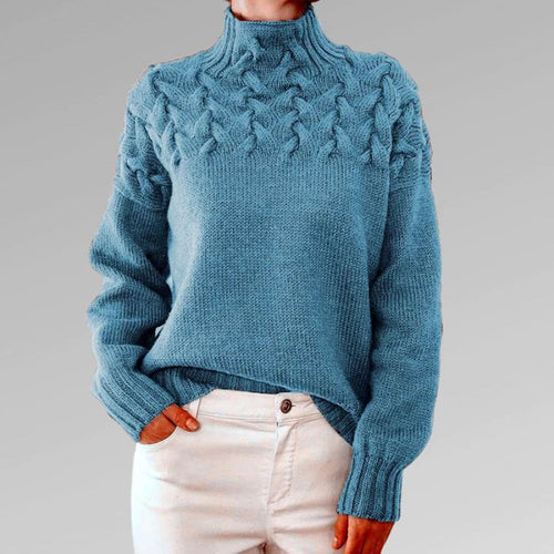 Women's Cable Knit Jumper with High Turtleneck