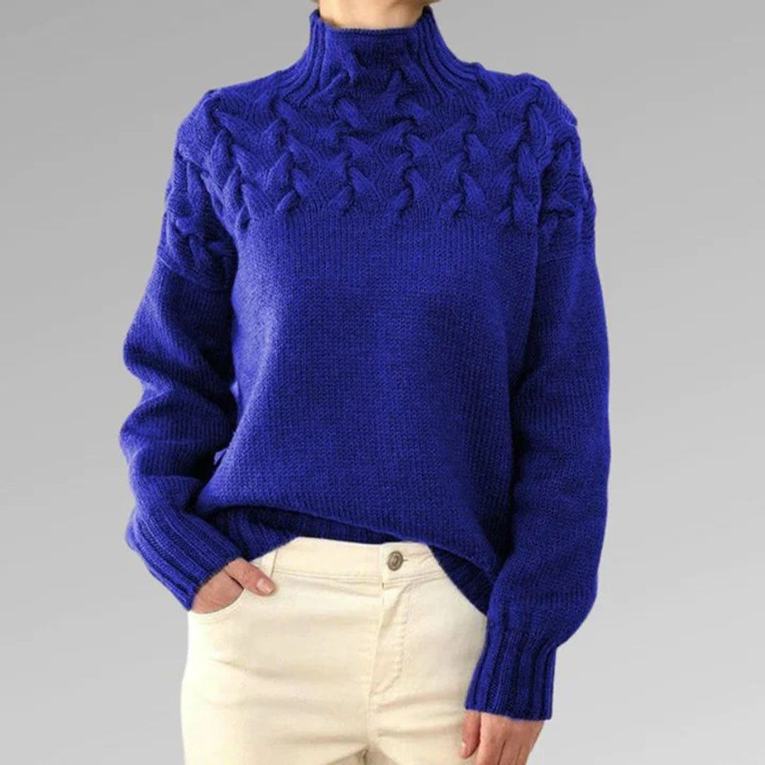 Women's Cable Knit Jumper with High Turtleneck