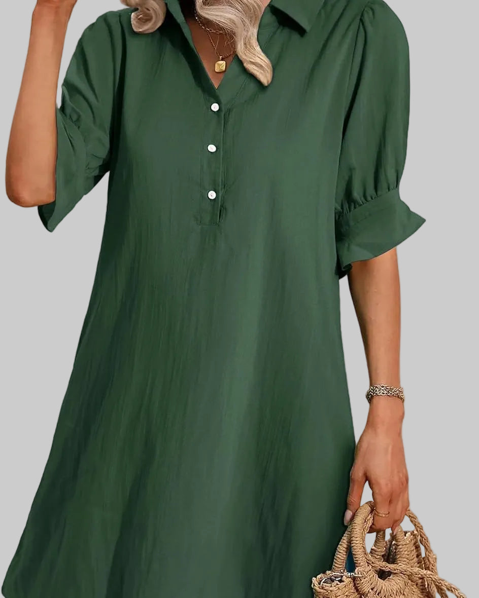Women’s Shirt Dress 3/4 Sleeve Knee Length Button Down Shift with Pockets