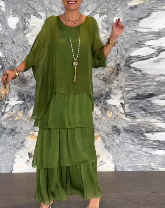 Women¡¯s Layered Chiffon Maxi Dress Flowy Bohemian A-Line Gown