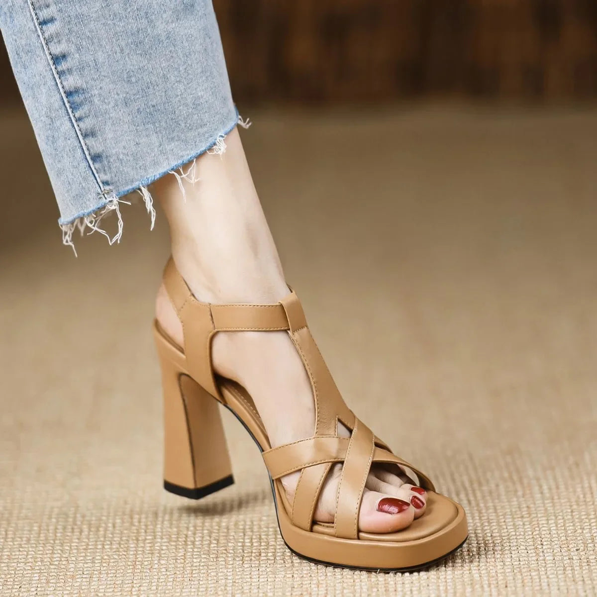 Women’s High Heel Gladiator Sandal with Lace Up Wrap Straps
